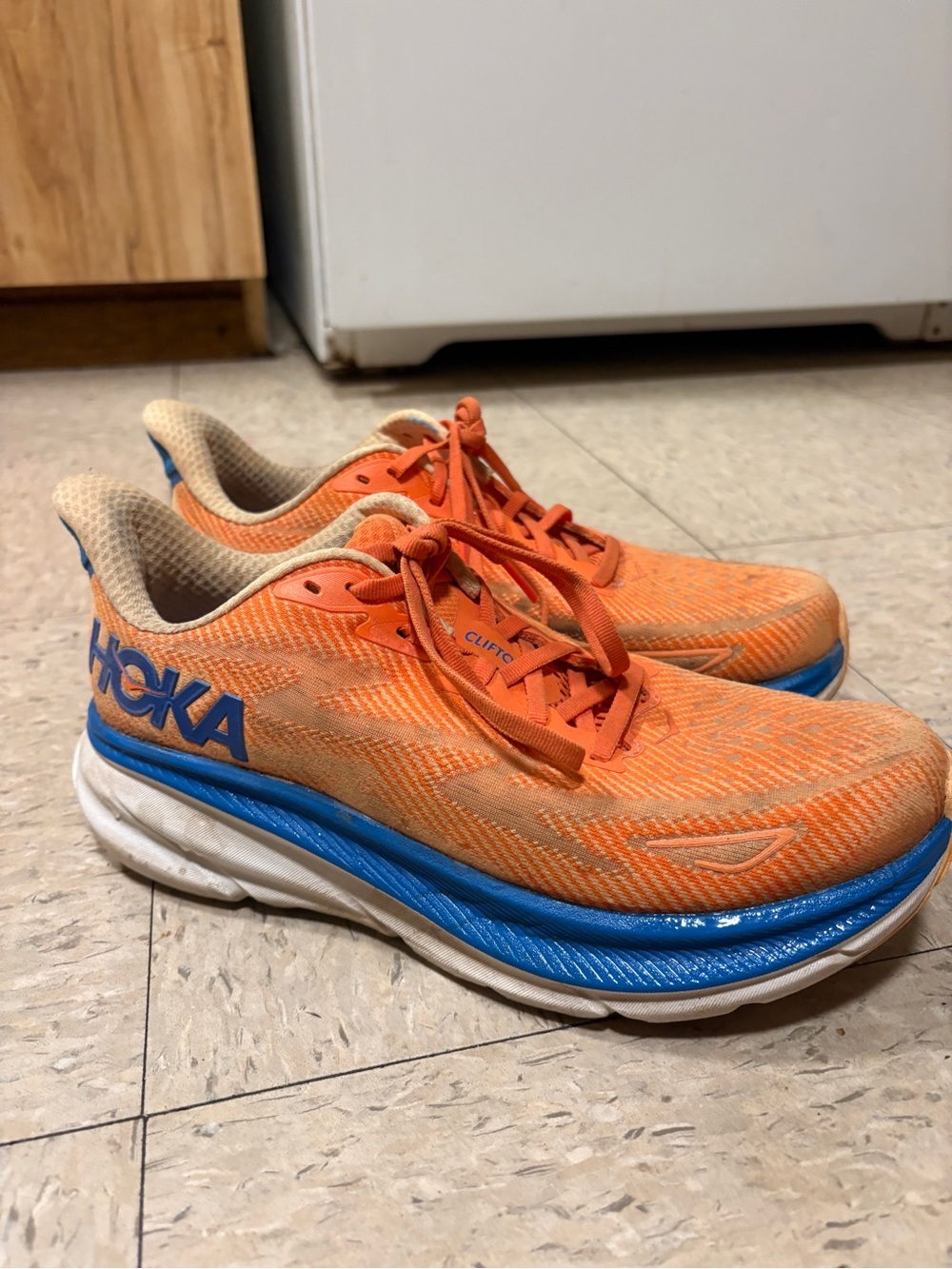 HOKA Men's Clifton 9 Orange and Blue Running Shoes